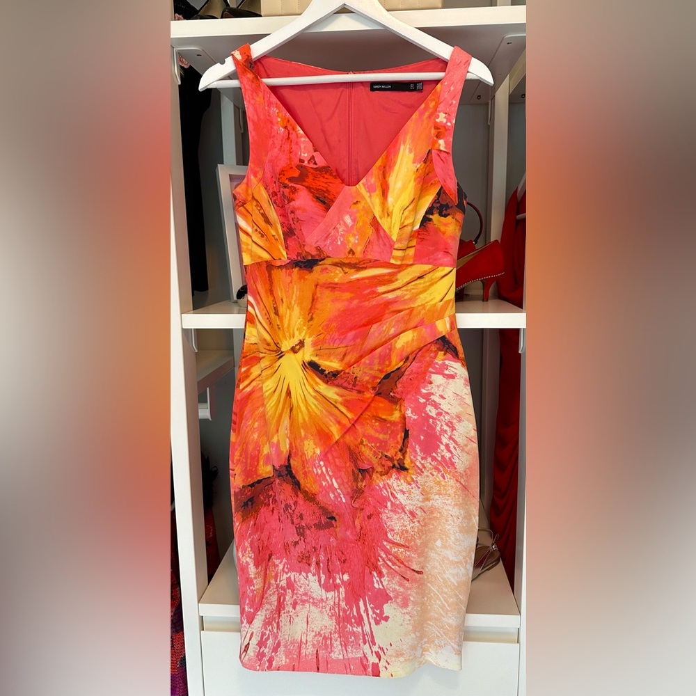 Karen Millen Painted Vivid Floral Side Pleated Midi Dress